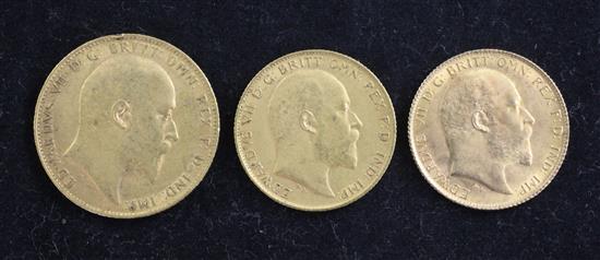 An Edward VII gold sovereign, (3)